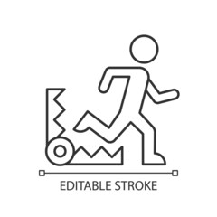 Fear based motivation linear icon. Fear of pain, discomfort. Motivation at work. Negative impact. Thin line customizable illustration. Contour symbol. Vector isolated outline drawing. Editable stroke