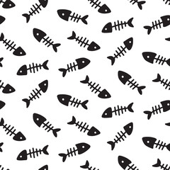 Skeletons of fishes, Fish bones seamless pattern