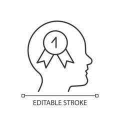 Desire to win linear icon. Eager to accomplish goal. Wish to be best. Work hard to succeed. Thin line customizable illustration. Contour symbol. Vector isolated outline drawing. Editable stroke