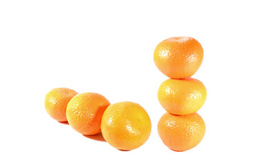 Stack and Row of Mandarin Oranges Isolated on White Backdrop