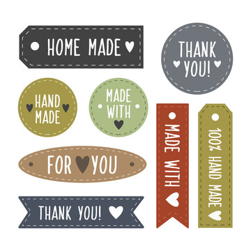 Fototapeta Handmade fashion and crafts badges with different inscriptions. Set hand drawn label. Vector illustration
