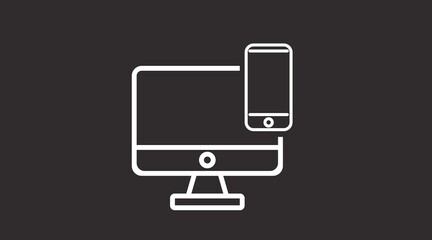 Computer and smartphone icon. vector isolated black and white editable illustration