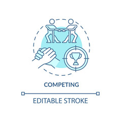 Competing blue concept icon. Rivalry at workplace. Competitive relationships. Conflict management abstract idea thin line illustration. Vector isolated outline color drawing. Editable stroke