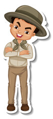 Boy in safari outfit cartoon character sticker