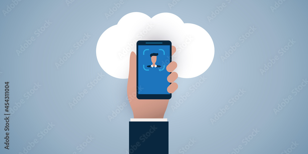 Poster face recognition concept design - user authentication by face for cloud systems, online business ser