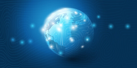 Cloud Computing and Networks Concept with Earth Globe - Abstract Global Digital Connections, Technology Background, Creative Design Template