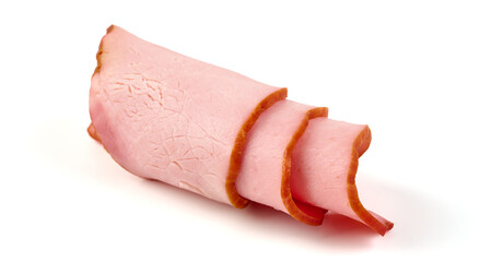 Pork loin slices, isolated on white background.