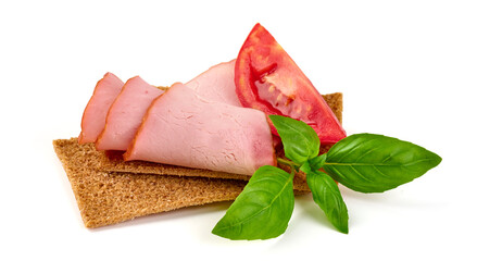 Smoked Loin sandwich, isolated on white background.