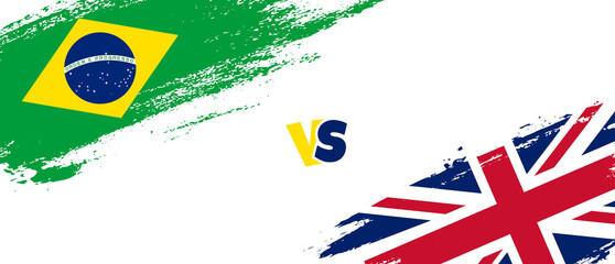 Creative Brazil vs United Kingdom brush flag illustration. Artistic brush style two country flags relationship background