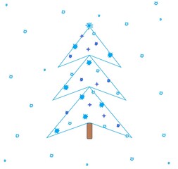 White christmas tree made of snowflakes. Happy new year card. Merry Christmas picture.