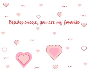 Valentine's day card. Hearts and text. Lovely decorations card. Love.