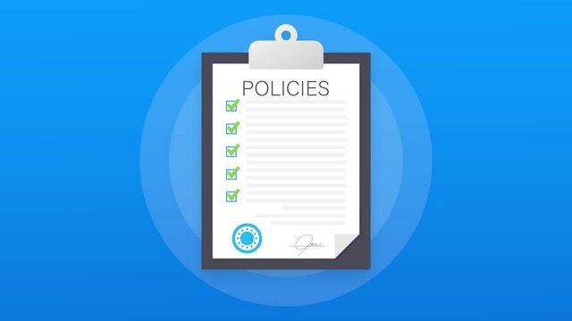 Policies in flat style. Checklist icon. Corporate document. Corporate document. Motion graphics