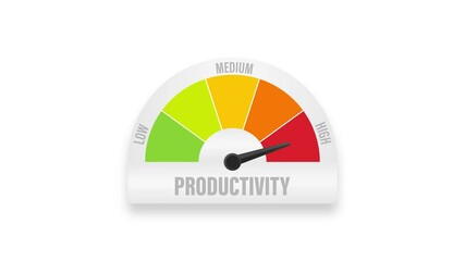 Productivity icon on speedometer. High Productivity meter. Motion graphics