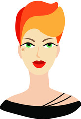 Portrait of a young European girl with a fashionable haircut in an evening dress. Red-haired girl. Avatar. Flat Vector illustration