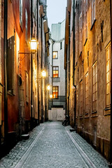 cityscape with old buildings in old town stockholm