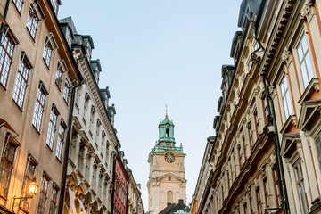 Fototapeta na wymiar cityscape with old buildings in old town stockholm 