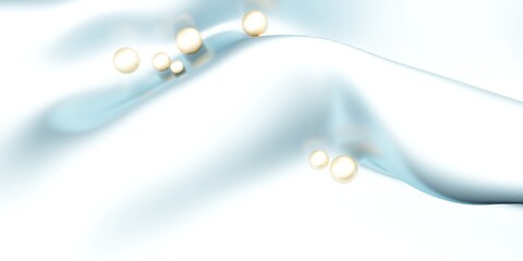 shiny blue silk with gold pearls sparkling surface 3D illustration