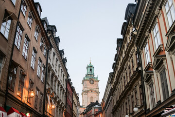 cityscape with old buildings in old town stockholm 