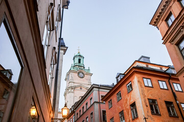 Fototapeta na wymiar cityscape with old buildings in old town stockholm 