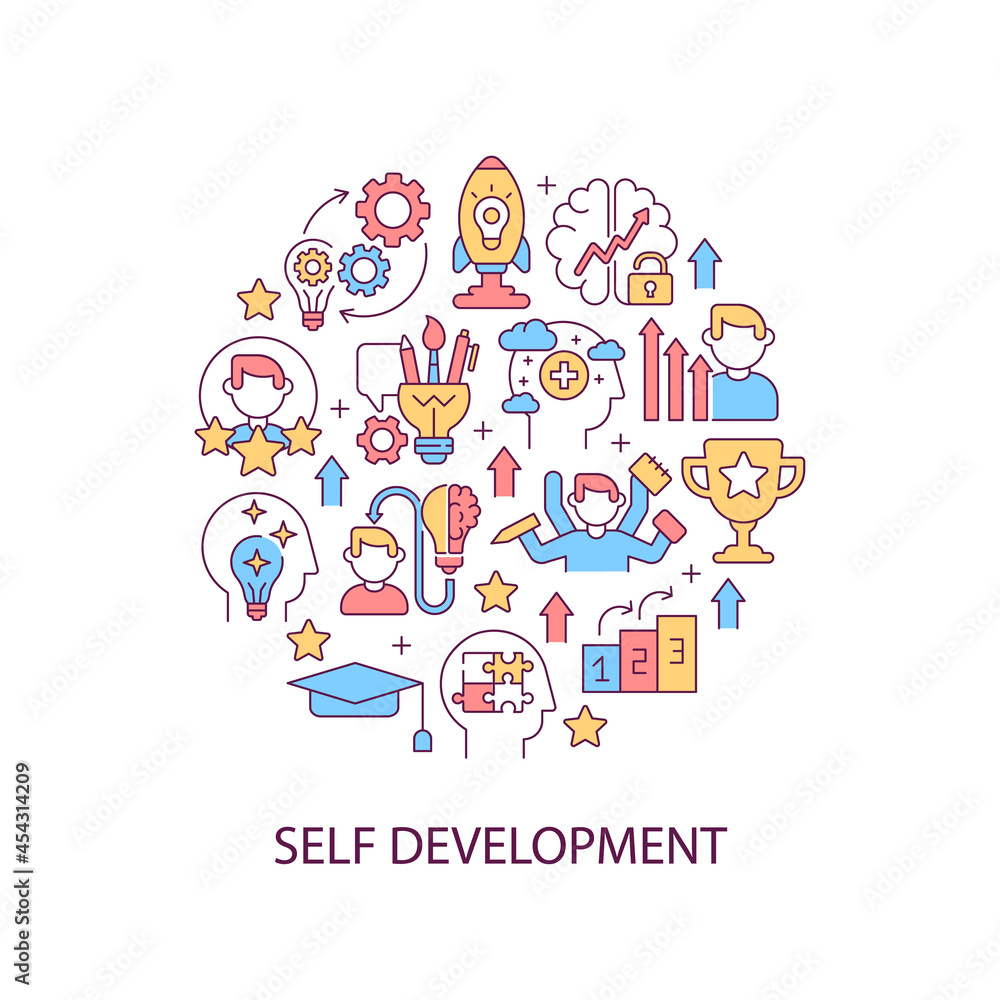 Poster self development abstract color concept layout with headline. innovating project. starting company. 