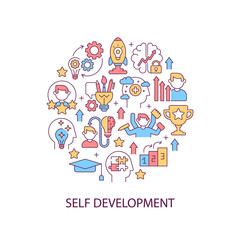 Self development abstract color concept layout with headline. Innovating project. Starting company. Personal improvement creative idea. Isolated vector filled contour icons for web background