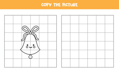 Copy the picture of cute kawaii bell. Logical game for kids.