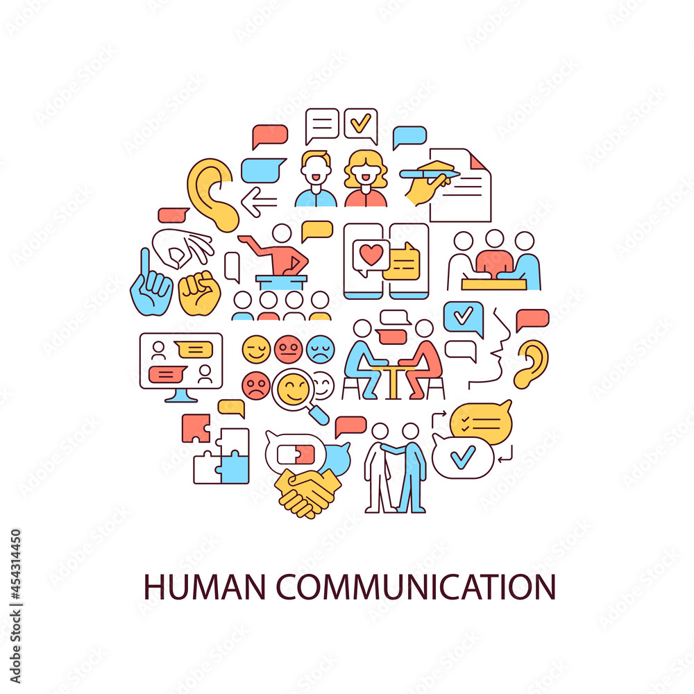 Poster human communication abstract color concept layout with headline. chatting with people. team discussi