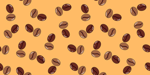 Coffee beans seamless pattern. Vector background from coffee for design. Drink concept.