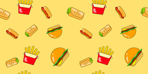 Hamburger seamless pattern. Vector burger background for design. Food concept.