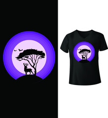 Black modern t-shirt print design with deer. Vector illustration
