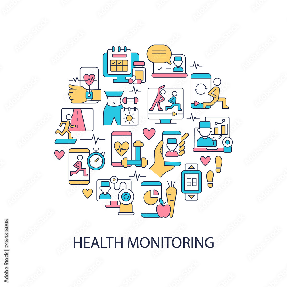 Poster health monitoring abstract color concept layout with headline. telemedicine service. call with docto
