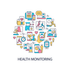 Health monitoring abstract color concept layout with headline. Telemedicine service. Call with doctor. Fitness tracker creative idea. Isolated vector filled contour icons for web background