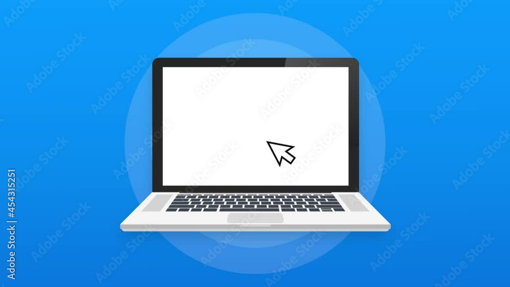 Poster laptop with cursor. computer or search click arrow for website. motion graphics