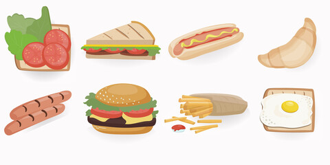 food collection. fast street food takeout. Vector cartoon collection