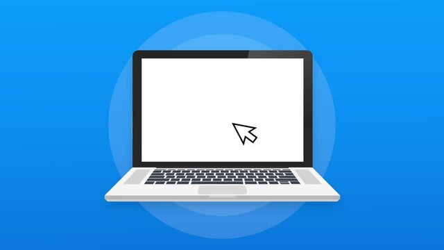 Laptop with cursor. Computer or search click arrow for website. Motion graphics