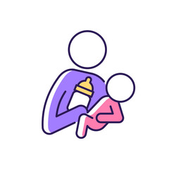 Bottle feeding RGB color icon. Skin-to-skin contact. Bond between parent and baby. Creating emotional closeness. Mother-newborn bonding. Isolated vector illustration. Simple filled line drawing