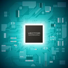 Circuit board. Electronic computer hardware processor technology. Motherboard digital chip. Tech science background. Integrated communication processor. Information engineering motherboard component