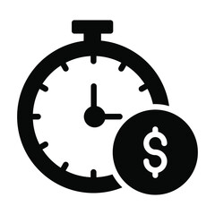 time is money glyph icon, business and finance icon.