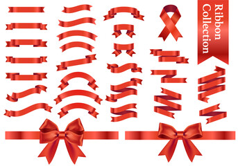 赤色のリボンのベクターイラストセット(xmas,X'mas,クリスマス,ゴールド,バレンタイン,ホワイトデー)