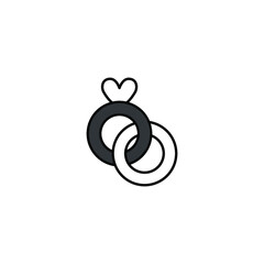 Vector black and white two wedding rings icon or logo on white background