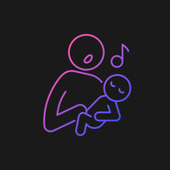 Singing to baby gradient vector icon for dark theme. Infant-directed song. Parent voice. Sing lullabies to newborn. Thin line color symbol. Modern style pictogram. Vector isolated outline drawing