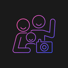 Family photo gradient vector icon for dark theme. Parent and children togetherness. Family portrait. Raise self-esteem. Thin line color symbol. Modern style pictogram. Vector isolated outline drawing