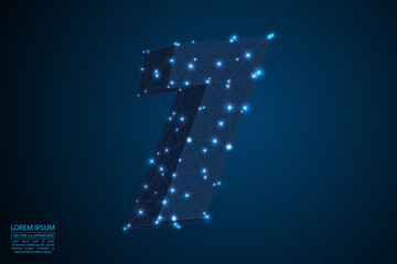 Abstract number seven, figure 7, consisting of triangles, circles, spots of decay, stars. Vector eps 10.