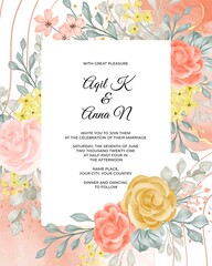 wedding invitation template with flower and leave