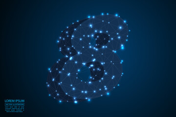 Abstract number eight, figure 8, consisting of triangles, circles, spots of decay, stars. Vector eps 10.