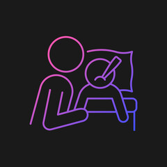 Taking care of ill child gradient vector icon for dark theme. Building deep emotional bond. Coping with sickness. Thin line color symbol. Modern style pictogram. Vector isolated outline drawing