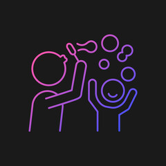 Blow bubbles together gradient vector icon for dark theme. Parent-child bond. Stress-relieving, calming activity. Thin line color symbol. Modern style pictogram. Vector isolated outline drawing