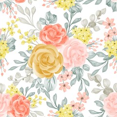 seamless pattern background flower rose pink, yellow, and orange