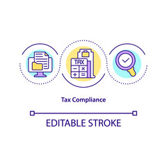 Tax compliance concept icon. Taxation requirements and regulations abstract idea thin line illustration. Company responsibility. Vector isolated outline color drawing. Editable stroke