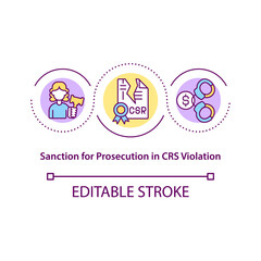 Fototapeta premium Sanction for prosecution in CSR violation concept icon. Corporate social responsibility breach abstract idea thin line illustration. Vector isolated outline color drawing. Editable stroke